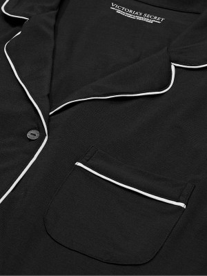 Black Victoria Secret Modal Long Nightwear | FUJVE0215