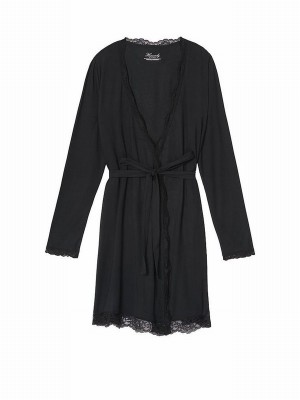 Black Victoria Secret Modal Long Sleeve Robe Nightwear | AWIPG8940