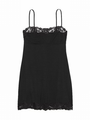 Black Victoria Secret Modal Straight Neck Slip Nightwear | PHSTV3196