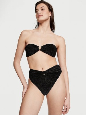 Black Victoria Secret Nero High Waisted Shimmer Bikini Bottom | ANDEI1324