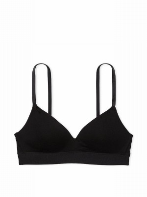 Black Victoria Secret Non WiLightly Lined Cotton Logo Bras | NZXHW3640