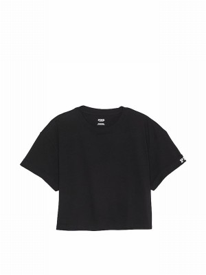 Black Victoria Secret Oversized Crop Sleeve T Shirts | CAIQE7089