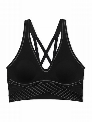 Black Victoria Secret Plunge VSX Elevate™ Contour Low Impact Sports Bra | LHNAS0319