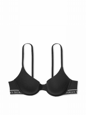 Black Victoria Secret Print Logo Demi Lightly Lined Bras | QJNCE9370