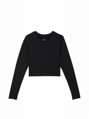 Black Victoria Secret Pure Active Long Sleeve T Shirts | DWLSO6543