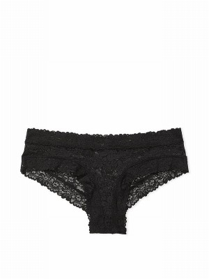 Black Victoria Secret Pure Cheeky Floral Lace Underwear | QVWSU1469