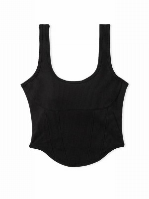 Black Victoria Secret Pure Cotton Corsetlette Lingerie | DRWXC0147