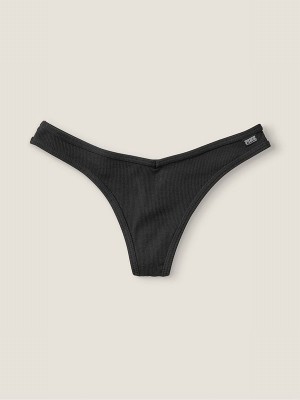 Black Victoria Secret Pure Cotton Thong Underwear | LMYNO5843
