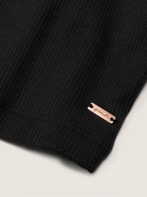 Black Victoria Secret Pure Crop Ribbed Tops | IKVWZ6158