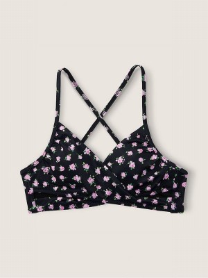 Black Victoria Secret Pure Floral Body Wrap Bikini Top | NHTIP7423