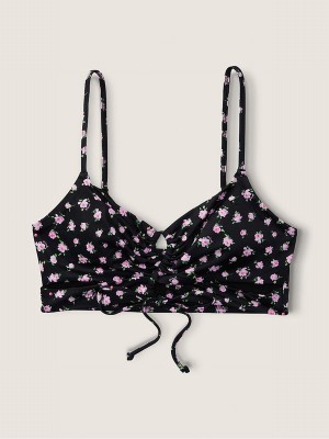 Black Victoria Secret Pure Floral Cutout Bikini Top | DHEOM2087