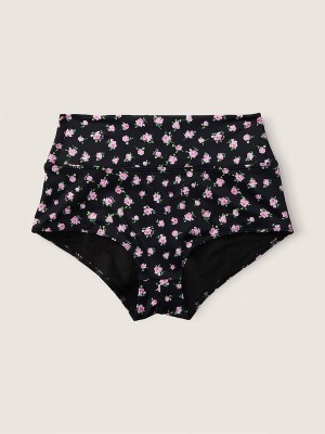 Black Victoria Secret Pure Floral High Waisted Bikini Bottom | FENVS7639