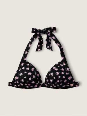 Black Victoria Secret Pure Floral PushUp Triangle Bikini Top | RXTOD4862