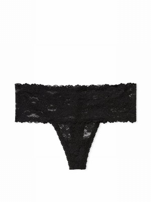 Black Victoria Secret Pure High Leg Floral Lace Underwear | IEGXF3596