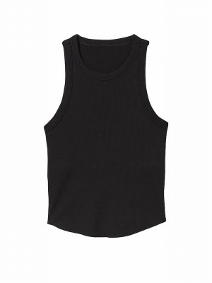 Black Victoria Secret Pure High Neck Shrunken Rib Tops | OKNYZ8126