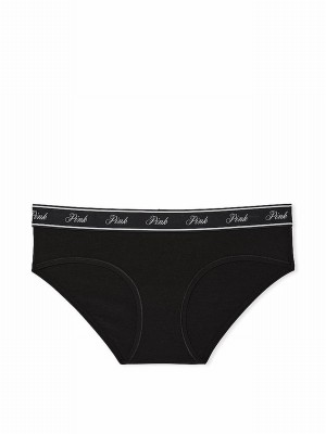 Black Victoria Secret Pure Hipster Cotton Logo Underwear | UEAMD1739