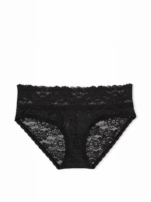 Black Victoria Secret Pure Hipster Floral Lace Underwear | GUHDL0742