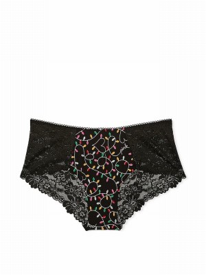 Black Victoria Secret Pure Lace Trim Lights Print Cheeky No Show Underwear | ZWFTP2076