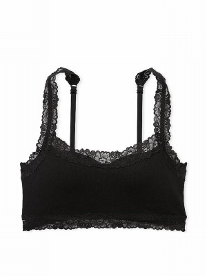 Black Victoria Secret Pure Lace Trim Rib Seamlesslette Bras | PMOXY0897