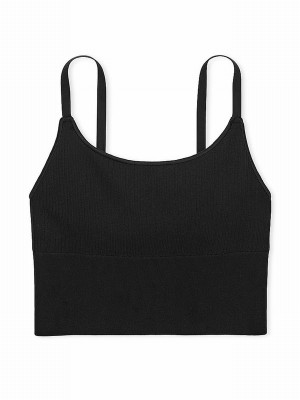 Black Victoria Secret Pure Longline Seamless Low Impact Sports Bra | KJDUX4569