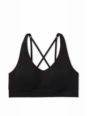 Black Victoria Secret Pure Non WiLightly Lined Seamless Air Medium Impact Bras | HNWRX2461
