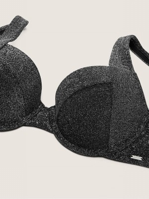 Black Victoria Secret Pure Push Up Shimmer Bikini Top | MPJBA6074