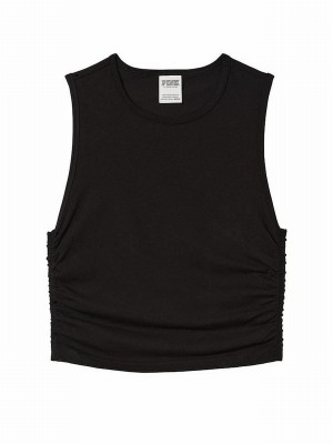 Black Victoria Secret Pure Ruched Side Crop Tank Tops | PTCER3654