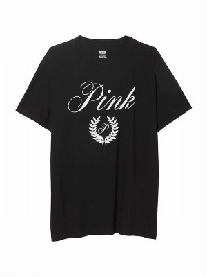Black Victoria Secret Pure Sleeve Long Sleeve Oversized Campus T Shirts | IDQOZ8372