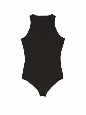 Black Victoria Secret Pure Soft Stretch Tank Bodysuit Lingerie | LUSFR1975