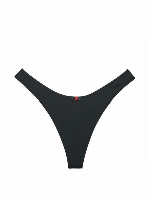 Black Victoria Secret Pure Thong Frankies Moon Bay Bikini Bottom | QCSBV3107