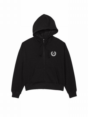Black Victoria Secret Pure Zip Up Hoodie | HXONK0251