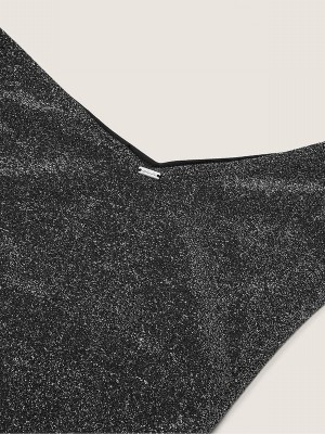 Black Victoria Secret Purezilian Shimmer High Waist Cheeky Bikini Bottom | HUIMB6394