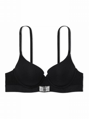 Black Victoria Secret Push Up Shine Patch Bras | PLUSZ0134