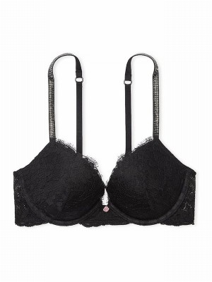 Black Victoria Secret Push Up Twinkle Shine Strap Bras | YUGEF0614