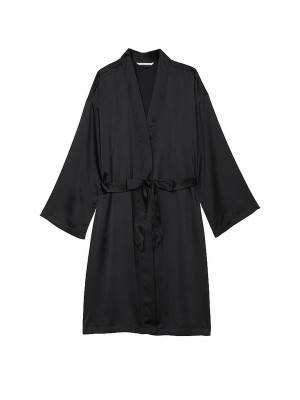 Black Victoria Secret Satin Midi Robe Nightwear | OLYPK3748
