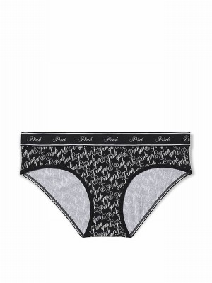 Black Victoria Secret Script Hipster Cotton Logo Underwear | CEQHY5078