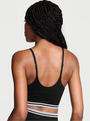 Black Victoria Secret Seamless Longline Scoop Top Sports Bra | PNBMU3460