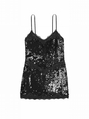 Black Victoria Secret Sequin Slip Lingerie | IRNYK9085