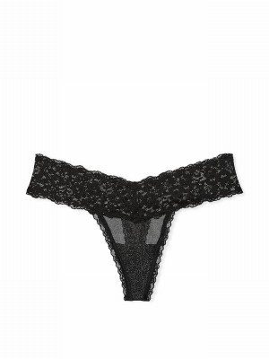 Black Victoria Secret Sequins Thong Mesh Underwear | ITHRY1326