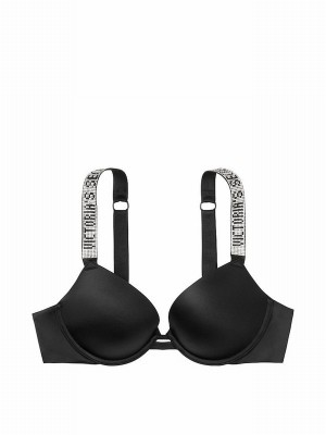 Black Victoria Secret Smooth Shine Strap Push Up Bras | RNZOD6379