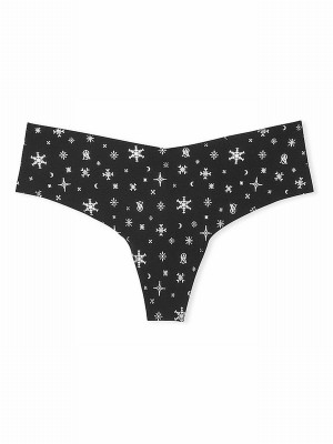 Black Victoria Secret Snowflakes Thong Underwear | ATORK1876