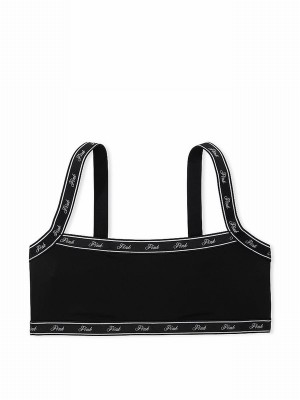 Black Victoria Secret Soft Stretch Logo Scooplette Bras | GMHZN5168