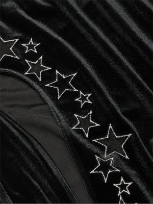 Black Victoria Secret Star Embroidery Velvet Long Slip Lingerie | HTDAC8462