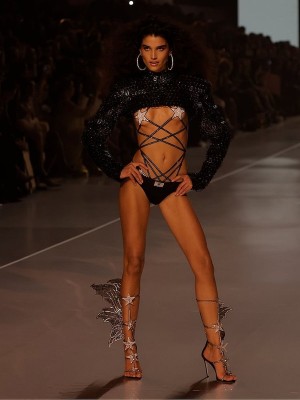 Black Victoria Secret Star Shine Bodysuit Tops | OHLWT4935