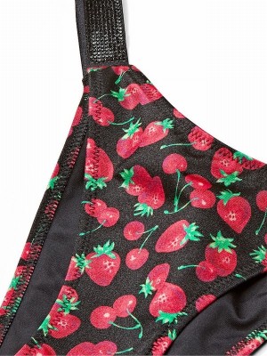 Black Victoria Secret Sweet Berries Thong Bikini Bottom | CXPLZ8637