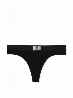 Black Victoria Secret Thong Logo Shine Patch Underwear | SPCFO6478