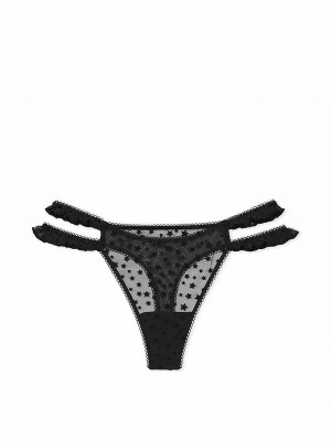 Black Victoria Secret Thong Star Chaser Lace Underwear | SKIDX9540