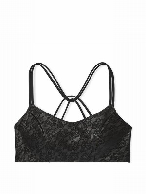 Black Victoria Secret VSX Elevate™ Lace Strappy Comfort Low Impact Sports Bra | MAXCF3162