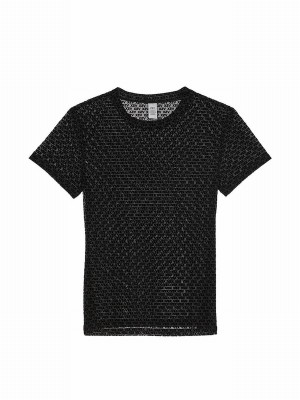 Black Victoria Secret VSX Logo Mesh T Shirts | SRTEB7925