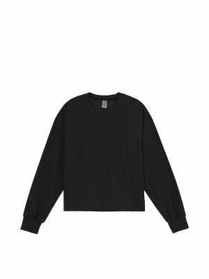 Black Victoria Secret VSX Rib Crew Neck Sweatshirts | XVJKI1936